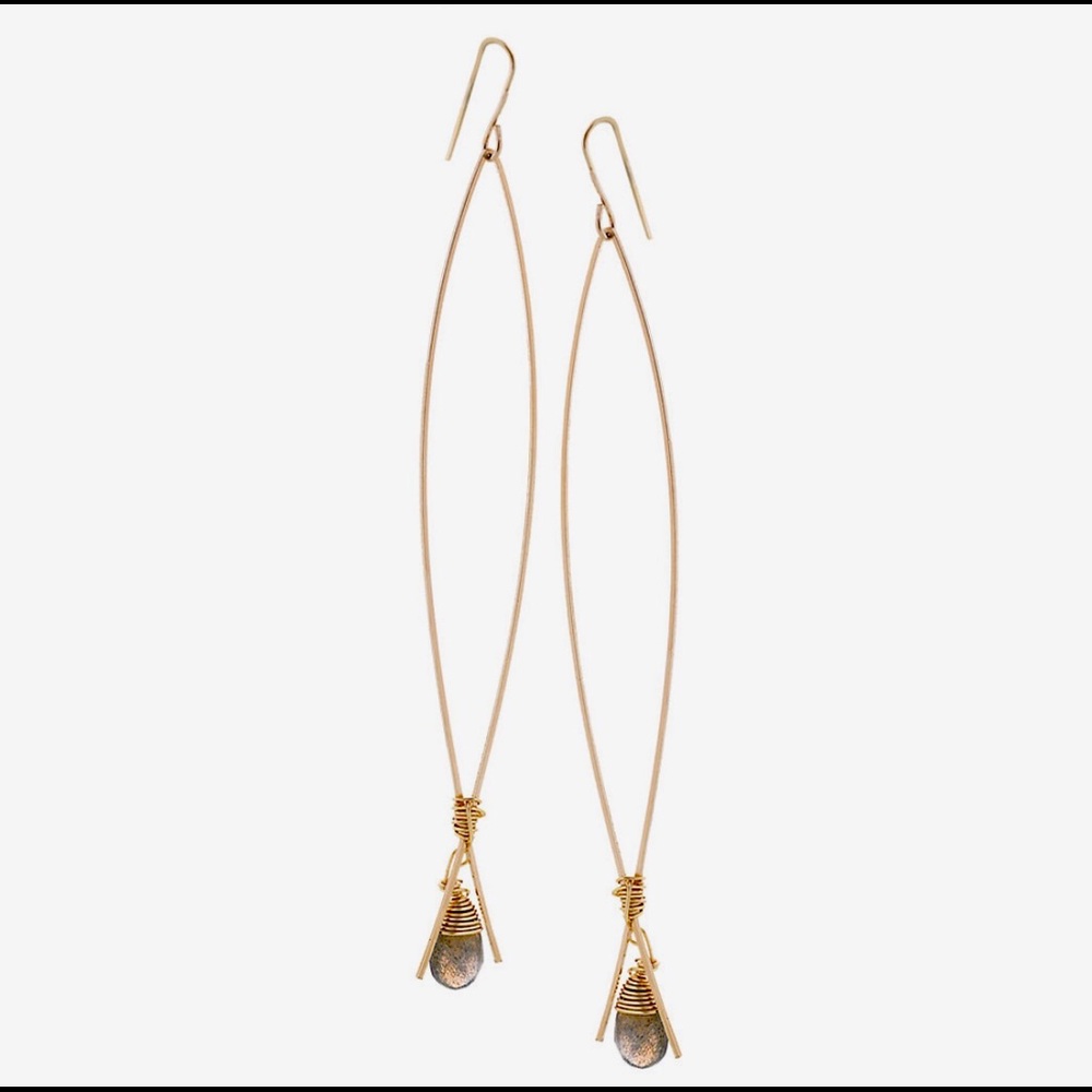 Crossed Wire Elongated Hoop with Labradorite Teardrop Earrings-Boutique